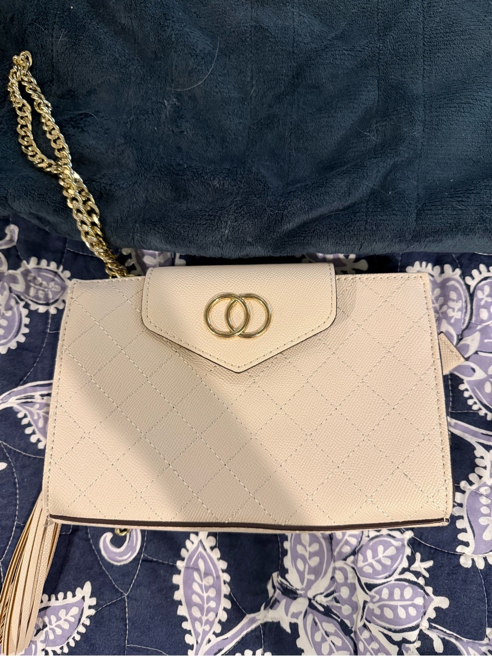 Aldo Cream Quilted Crossbody with Gold Chain